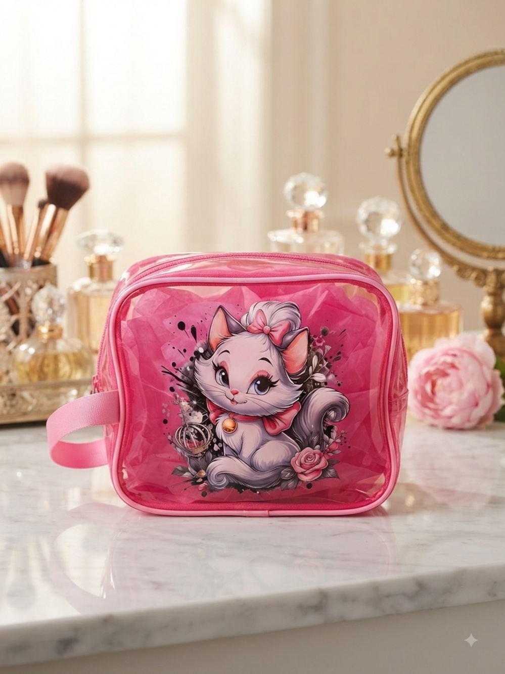 Pink Cat Cosmetic Bag - Women Bath & Body Travel Pouch